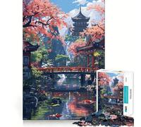 Puzzle pour Adultes 1000 pièces Jardin Zen Asiatique Pixel Art Bords impeccables Jouet Amusant pour stimuler Le Cerveau Moment de détente Scène de Noël (38x26cm)