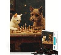 Puzzle pour Adultes 1000 pièces,Jeu d'échecs Chat et Chien,Assemblage Parfait,Art,compétence mentale,Jeu de détente,Jeu d'anniversaire (38x52cm)