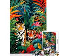 Puzzle pour Adultes 1000 pièces Jungle Royale Deux Tigres Jeu Impossible Cadeau d'anniversaire Décoration intérieure Jouet Aide à l'exercice cérébral (50x75cm)