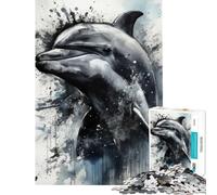 Puzzle pour Adultes 1000 pièces La beauté des Dauphins Encre Noire Défi éducatif Défi Difficile Jeux Amusants pour Les 14 Ans et Plus 38x26cm