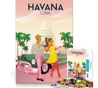 Puzzle pour Adultes 1000 pièces La Havane Cuba Poster de Voyage Découpe de qualité supérieure Jeu de réflexion et de détente Décoration Murale de Noël (50x75cm)