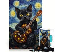 Puzzle pour Adultes 1000 pièces La Nuit étoilée du Chat Jeu de Loisirs créatifs aux Bords Fins Jeu Amusant et Relaxant Cadeau d'anniversaire Original (38x52cm)