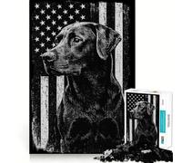 Puzzle pour Adultes 1000 pièces Labrador Noir et Drapeau américain Jeu de Construction Amusant et Stimulant,idéal pour Les Loisirs et Les activités artistiques d'anniversaire (38x26cm)