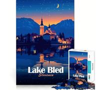 Puzzle pour Adultes 1000 pièces Lac de Bled Slovénie la Nuit Décoration soignée Jeu de logique et d'adresse Jeu Amusant et décontracté Cadeau d'anniversaire (50x75cm)
