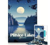 Puzzle pour Adultes 1000 pièces Lacs de Plitvice Croatie Paysage Nocturne Décoration aux Bords Nets Jeu de réflexion Détente et Divertissement Cadeau Artistique de Noël (38x26cm)