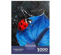 Puzzle pour Adultes 1000 Pièces Ladybug on Blue Anthurium Painting Puzzle Jeu Manuel D'assemblage De Motifs Idéal comme Cadeau 52x38cm/1000pcs