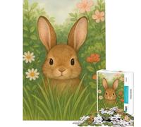 Puzzle pour Adultes 1000 pièces Lapin Aquarelle dans Un Jardin Fleuri Jeu de réflexion et d'intelligence pour améliorer la mémoire (Dimensions 38x52cm)