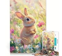 Puzzle pour Adultes 1000 pièces Lapin dans Les Fleurs Jeu d'adresse créative et Artistique aux Bords Nets,idéal pour se détendre et Passer Un Moment agréable Décoration de Noël (50x75cm)