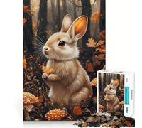 Puzzle pour Adultes 1000 pièces Lapin d'automne avec Champignons Jeu d'articulation Pointue Défi Mental Jouet Calme et Amusant Décoration de Noël (38x26cm)