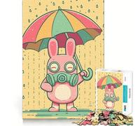 Puzzle pour Adultes 1000 pièces Lapin de Dessin animé avec Masque à gaz sous la Pluie Assemblage Lisse Jeu de Concentration Amusant Jeu Occasionnel Cadeau d'anniversaire Amusant (38x26cm)
