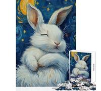 Puzzle pour Adultes 1000 pièces Lapin rêveur sous Une Nuit étoilée Jeu Manuel Décoration Parfaite Jouet éducatif Convient pour la décoration de Bureau (38x52cm)