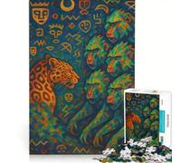 Puzzle pour Adultes 1000 pièces Le procès du léopard Peinture Abstraite Jeux relaxants difficulté Difficile avec Poster et fiche d'informations Assortis 50x75cm