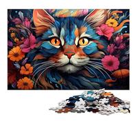 Puzzle pour Adultes 1000 pièces Le psychédélisme coloré du Chat en Fleurs Puzzle pour Adultes Jeux de Famille en Papier Cadeaux d'anniversaire de Noël 1000 pièces (38x26 cm)