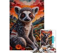 Puzzle pour Adultes 1000 pièces Lémurien à Queue annelée dans Un Paysage Floral Jeu Amusant et Difficile Cadeau Unique pour Un Anniversaire ou Noël (Dimensions 38x26cm)