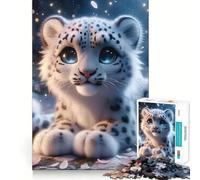 Puzzle pour Adultes 1000 pièces Léopard des neiges enchanteur,découpe Fine,résolution de problèmes Amusante,Moments de détente,décoration Murale de Noël (38x52cm)