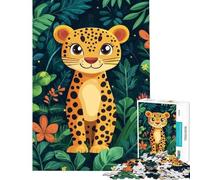 Puzzle pour Adultes 1000 pièces Léopard Mignon dans la Jungle Jeu Difficile et Stimulant d'analyse et de logique Décoration Murale Convient aux 14 Ans et Plus (50x75cm)