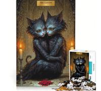 Puzzle pour Adultes 1000 pièces Les Amoureux - Carte de Tarot du Chat Jeu Manuel pour s'amuser en Famille Cadeau d'anniversaire Unique 38x52cm