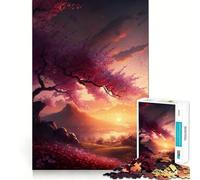 Puzzle pour Adultes 1000 pièces Lever de Soleil sur Les cerisiers en Fleurs,Jeu de Construction Artistique aux Bords précis,décoration Murale de Noël (50x75cm)