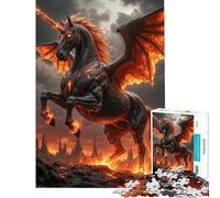 Puzzle pour Adultes 1000 pièces Licorne ailée de feu dans Un Paysage volcanique Puzzle pour Adolescents Jeu Familial Découpe de précision Difficile à compléter (Taille 50x75cm)