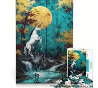 Puzzle pour Adultes 1000 pièces Licorne Cascade au Clair de Lune Jeu de réflexion pour s'amuser en Famille renforcer Les Liens Amoureux 50x75cm
