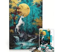 Puzzle pour Adultes 1000 pièces Licorne Cascade au Clair de Lune Jeu éducatif Stimulant à compléter Cadeau Original 38x52cm
