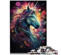 Puzzle pour Adultes 1000 pièces，Licorne colorée psychédélique，pour Adultes Cadeaux Puzzles en Bois pour Adultes，Jouets de Jeu pour Adultes，Taille ：50x75 cm