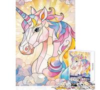 Puzzle pour Adultes 1000 pièces Licorne en vitrail Jeu éducatif Cadeau d'anniversaire Jeux Amusants Renforce l'amour Entre Couples Dimensions 38x26cm