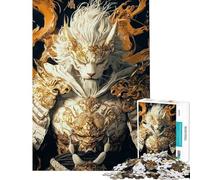 Puzzle pour Adultes 1000 pièces Lion Blanc Samouraï Décoration Murale Découpe de précision pour Noël ou Un Anniversaire (Taille 50x75cm)