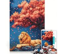 Puzzle pour Adultes 1000 pièces Lion se reposant sous Un Cerisier en Fleurs décoration Murale défi à relever pour Toute la Famille 50x75cm