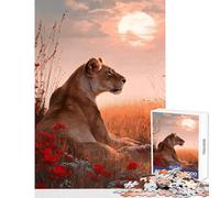 Puzzle pour Adultes 1000 pièces Lionne dans Un Champ de Fleurs Décoration intérieure Jouet Idée Cadeau Jeu Familial Renforce l'amour au Sein du Couple Dimensions 38x26cm