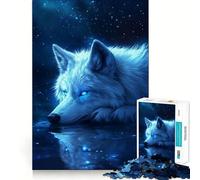 Puzzle pour Adultes 1000 pièces Loup Bleu et étoiles Jeu d'art sans Couture,Cadeau de Concentration,de détente et d'anniversaire (50x75cm)