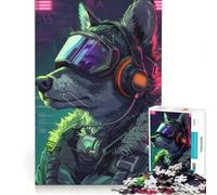 Puzzle pour Adultes 1000 pièces Loup Cyberpunk Néon Jeu de réflexion Niveau de difficulté élevé Idéal comme Cadeau pour Toute la Famille 38x26cm