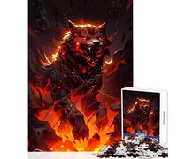 Puzzle pour Adultes 1000 pièces Loup de feu avec chaînes Illustration Décoration intérieure Jouet Cadeau Anniversaire Jeu Familial Entraîne Votre Cerveau et Votre dextérité Dimensions 38x52cm