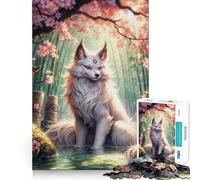 Puzzle pour Adultes 1000 pièces Loup en Fleurs de Cerisier,découpe Premium,Jeu créatif,Jouet,Divertissement,décoration de Noël (38x26cm)
