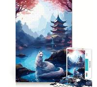 Puzzle pour Adultes 1000 pièces Loup et Fleurs de Cerisier,qualité supérieure,Jeu créatif,Divertissement,décoration de Noël (38x52cm)