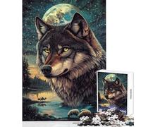 Puzzle pour Adultes 1000 pièces Loup et Mouton au Clair de Lune Jeu de Construction pour Adultes Course de Vitesse Manuelle Interaction Parent-Enfant (Taille 50x75cm)