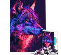 Puzzle pour Adultes 1000 pièces Loup Glitch Néon Jeu Familial Stimulant à compléter Décoration Murale Convient aux 14 Ans et Plus (38x26cm)