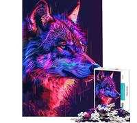 Puzzle pour Adultes 1000 pièces Loup Glitch Néon Un défi à relever décoration Murale Jeu Familial adapté aux 14 Ans et Plus (38x52cm)