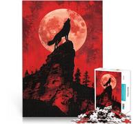 Puzzle pour Adultes 1000 pièces Loup Hurlant à la Lune de Sang Défi Difficile pour soulager Le Stress Idées Cadeaux 52x38cm