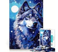 Puzzle pour Adultes 1000 pièces Loup Lune Art Pixel Rétro Découpe Parfaite Défi Intelligent Amusant Jeu Paisible Cadeau Artistique de Noël (50x75cm)