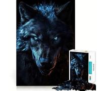 Puzzle pour Adultes 1000 pièces Loup Noir aux Yeux Bleus Découpe précise Amusant,activité cérébrale Intelligente,Loisirs,Cadeau d'anniversaire (50x75cm)
