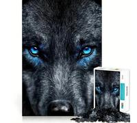 Puzzle pour Adultes 1000 pièces Loup Noir aux Yeux Bleus,Puzzle sans Couture,Jeu de Concentration,Cadeau de détente,Cadeau d'anniversaire (38x26cm)