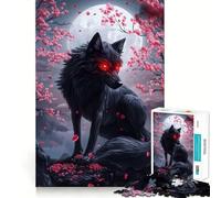 Puzzle pour Adultes 1000 pièces Loup Noir aux Yeux Rouges Jeu de Construction Amusant et Stimulant,Loisir créatif,Cadeau d'anniversaire (38x26cm)