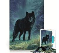 Puzzle pour Adultes 1000 pièces Loup Noir dans la forêt,Assemblage sans Couture,Jeu de Concentration,Cadeau de détente,Cadeau d'anniversaire (38x26cm)