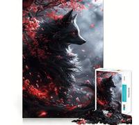 Puzzle pour Adultes 1000 pièces Loup Noir dans Les Fleurs de Cerisier Jeu de Construction Amusant et Stimulant,Loisir créatif,Cadeau d'anniversaire (38x52cm)