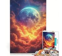 Puzzle pour Adultes 1000 pièces Lune céleste au-Dessus de Nuages de feu, Jeu Manuel, Analyse et logique, Cadeau pour Les Amis et la Famille 50x75cm