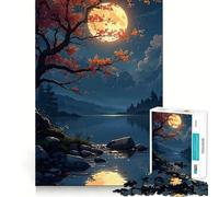 Puzzle pour Adultes 1000 pièces Lune d'automne sur Un lac Tranquille Bords impeccables Jeu d'exercice cérébral Amusant Moment de détente Scène de Noël (38x26cm)