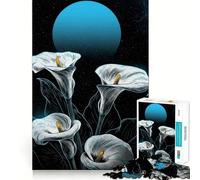 Puzzle pour Adultes 1000 pièces Lys Calla sous Une Lune Bleue,Puzzle Artistique aux Bords précis,Jeu créatif et Amusant pour Passer Un Moment agréable,décoration de Noël (38x26cm)