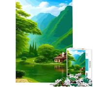 Puzzle pour Adultes 1000 pièces Maison au Bord d'un lac dans Un Paysage verdoyant Jeu addictif pour cultiver la Patience Jeu Impossible Analyse et logique Cadeau d'anniversaire (Dimensions 75x50cm)