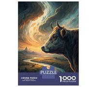 Puzzle pour Adultes 1000 Pièces Majestic Cow Overlooking A Winding River Puzzle Casse-tête Difficile, Cadeau pour Les Amis Et La Famille 38x26cm/1000pcs